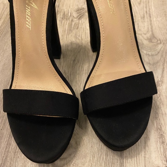 Athlefit Black High Heels Platform Block Heel Chunky Faux Suede Ankle Strap 7.5 - Picture 11 of 16